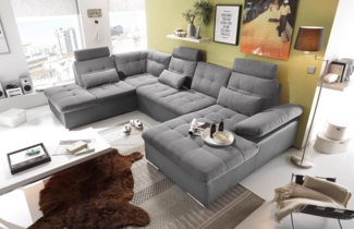 Couch Wohnlandschaft Schlaffunktion Schlafsofa grau grau hell Ottomane links