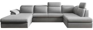 Designer Sofa Emiliano mit Schlaf- und Klappfunktion Samt Hellgrau Links