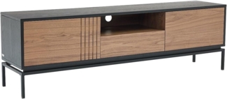 Vente-unique - TV-Möbel mit 2 Türen, 1 Schublade & 1 Ablagefach - Nussbaumfurnier & Metall - Holzfarben dunkel & Schwarz - ZINORI