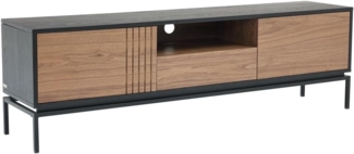 Vente-unique - TV-Möbel mit 2 Türen, 1 Schublade & 1 Ablagefach - Nussbaumfurnier & Metall - Holzfarben dunkel & Schwarz - ZINORI