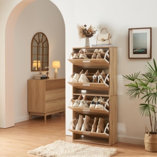 Schuhschrank Sykkylven 134 x 60 x 24 cm mit 4 Klappen Sonoma-Eiche [en. casa]