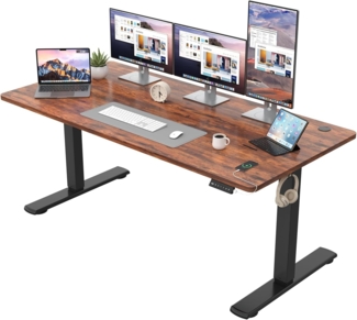 JUMMICO Höhenverstellbarer Schreibtisch KOMPLETTE TISCHPLATTE Elektrischer Schreibtisch Höhenverstellbar mit Memory-Funktion Steh-Sitz Tisch Computertisch 160x60 cm Braun
