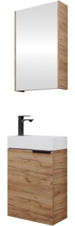 Planetmöbel Badmöbel-Set Badmöbel-Set 40cm mit Spiegelschrank Gold Eiche, (Komplett-Set, 3-St), Badmöbel, Breite 40 cm, Soft-Close-Funktion