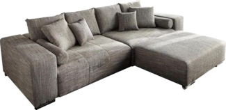 Couch Marbeya Hellgrau 290x110 cm mit Schlaffunktion Hocker