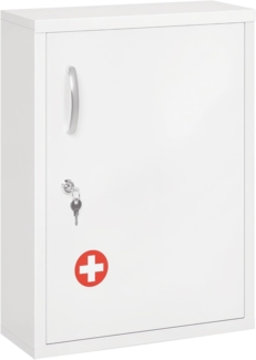 Kleankin Medizinschrank Apothekerschrank mit 3 Fächern 2 Schlüsseln (Erste Hilfe Schrank, 1-St, Medikamentenschrank) Stahl, Weiß, 40 x 15 x 53,5 cm