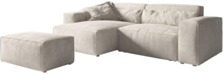 Ecksofa Sirpio XL 270x170 cm Cord Beige Recamiere variabel mit Hocker