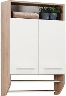 Pelipal Badezimmer Hängeschrank Quickset 380 in Sanremo Eiche Terra quer Nachbildung, 60 cm breit | Bad Handtuchhalterschrank mit 2 Türen, 2 Handtuchhalterstangen und 1 Einlegeboden