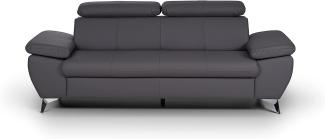 Mivano 3er-Sofa Gisele / Sofagarnitur mit Kopfteilverstellung und Armteilfunktion / 217 x 83 x 100 / Kunstleder, Grau