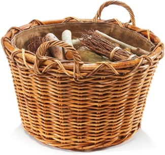 Kobolo Kaminholzkorb Holzkorb Rattan Lacak mit abnehmbarem Leinenstoff