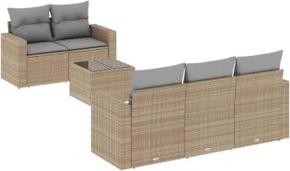 vidaXL 6-tlg. Garten-Sofagarnitur mit Kissen Beige Poly Rattan 3251036