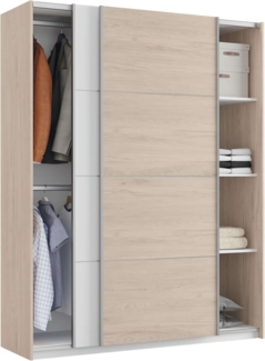 Muebles Pitarch | Schlafzimmerschrank 2 Schiebetüren Aluminiumprofil 2 Stangen, Weiß und Aurora Eiche, 200 x 150 x 62 cm (Höhe x Breite x Tiefe), Modern, Modell Onix