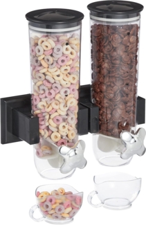 relaxdays Müslispender Doppelter Müslispender Wandmontage, Kunststoff, schwarz