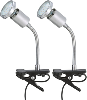 2er Set LED Klemmleuchte, titanfarben, Flexo-Arm, H 22 cm