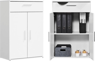 mokebo® Mehrzweckschrank 60cm Breite mit Schubladen & Einlegeböden 'Der Praktische' kurzer Schubladenschrank in Weiß, Kleiner Schrank & Midischrank | 60 x 91 x 34 (B/H/T in cm)