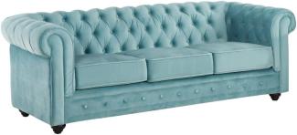 3-Sitzer-Sofa CHESTERFIELD - Samt - Hellblau