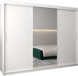 Schwebetürenschrank Tokyo 1-250 cm mit Spiegel Kleiderschrank mit Kleiderstange und Einlegeboden Schlafzimmer- Wohnzimmerschrank Schiebetüren Modern Design (Weiß)