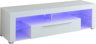 GOAL Lowboard in Hochglanz Weiß mit blauer LED-Beleuchtung - hochwertiges TV-Board mit viel Stauraum für Ihr Wohnzimmer - 153 x 44 x 44 cm (B/H/T)