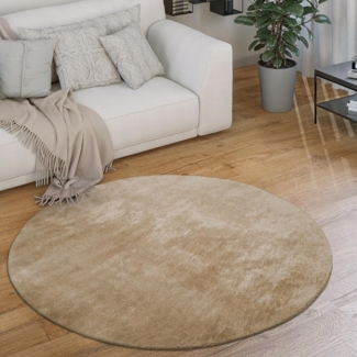 Paco Home Waschbarer Teppich Rund Wohnzimmer Kurzflor rutschfest Modern Flauschig Einfarbiges Muster, Grösse:120 cm Rund, Farbe:Beige 2