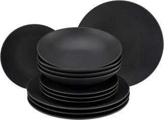 CreaTable 23144 Tafelservice Soft Touch für 4 Personen, Steinzeug, schwarz (1 Set, 12-teilig)