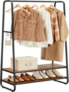 Vasagle Kleiderständer mit 2 Ablagen und 6 Haken, Stahlgestell Braun/Schwarz, 100 x 45 x 160 cm