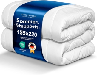 John Cotton New Way Bettdecke 155x220 - Leichte Steppdecke für Sommer | Weiche & Atmungsaktive Allergiker Sommerdecke | Oeko-Test Zertifiziert Decke | Sommerbettdecken | Dünne Decke 155x220 cm