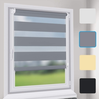 Sekey Doppelrollo Klemmfix ohne Bohren für Fenster, Doppelrollo 110 cm breit, Duo Rollo Jalousie Sonnenschutz, 110x210 cm, Grau