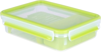 EMSA Clip & Go Lunchbox, 1,2 L, Brotdose mit Gittereinsatz und 2. Ebene, 100 Prozent dicht, mit Frischedichtung, Transparent, Hellgrün, Made in Germany, 518099