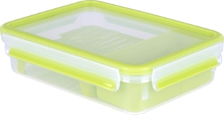EMSA Clip & Go Lunchbox, 1,2 L, Brotdose mit Gittereinsatz und 2. Ebene, 100 Prozent dicht, mit Frischedichtung, Transparent, Hellgrün, Made in Germany, 518099