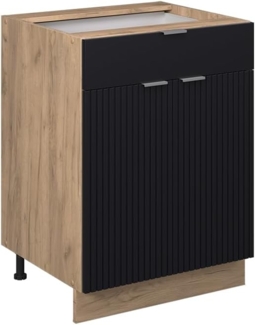 Küchenunterschrank Fame-Line Schwarz gestreift 60 cm mit Schublade, ohne Arbeitsplatte Vicco