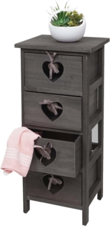 Kommode Forli, Schubladenkommode Schrank, 4 Schubladen mit Herzen 70x29x25cm, Shabby-Look, Vintage ~ grau-braun