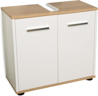 BadeDu ARC Waschbeckenunterschrank 60 cm, Weiß/Braun hell