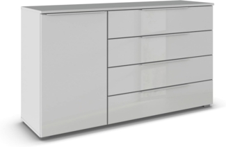 Rauch Möbel Monostar, Kommode, Kommode Schlafzimmer, Kommode, Schubladenkommode, 1-türig, Anschlag Links, 1 Glastüre, 4 Schubkästen, mit Glasfront, Farbe Glas seidengrau/Seidengrau, 140 x 81 x 42 cm