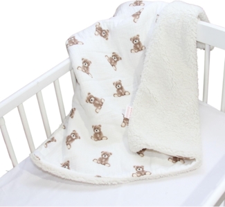 BabyLux Kinderbettdecke Musselin & Teddy Kuscheldecke 100x75 cm – Zweiseitig für Kinderwagen, TD6 - Bärchen