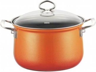 Riess Corall Topf 1,5 l orangefarbener Emaille-Topf mit Deckel