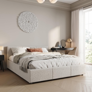 Home Collective Polsterbett Bett 140x200/160x200 Doppelbett Bettgestell mit Lattenrost & Stauraum (140x200 cm), mit Matratze, Stauraum und Bettkasten 140x200 cm in Stoff Beige