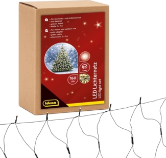 Idena 31899 - LED Lichternetz mit 160 LEDs in Warmweiß, ca. 2x1 m, für Außen & Innen, mit 8 Stunden Timer Funktion und Transformator, als Party Deko, Weihnachtsdeko, zur Hochzeit