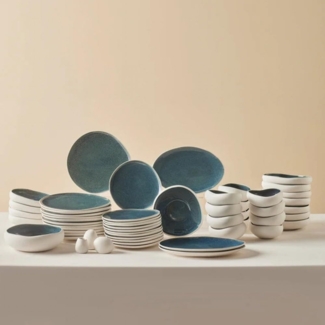 Karaca Geschirr-Set Karaca Earth Collection Oscar 55-teiliges Geschirrset 12 Personen, 12 Personen, Reaktiv Steingut