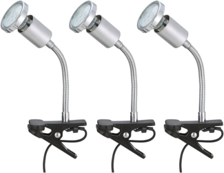 3er Set LED Klemmleuchte, titanfarben, Flexo-Arm, H 22 cm