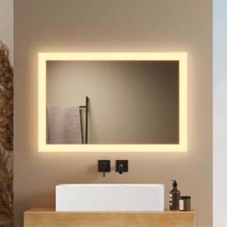 EMKE Badspiegel mit LED Beleuchtung und Wandschalter, Warmweiß, Horizontal / Vertikal, 40x60 cm