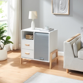 Sideboard Kvaefjord 66x60x40 cm mit einer Jalousietür Weiß/Grau [en. casa]