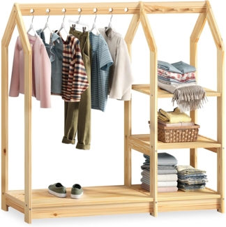 IDIMEX Kinderkleiderschrank SALLY Kindergarderobe im Haus Design, 4 Ablagen & Kleiderstange natur