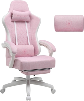 GTPLAYER Gaming Stuhl Stoff, Gaming Sessel mit Taschenfederkissen, ergonomischer Drehstuhl, Gamer Stuhl mit Fußstütze150 kg Belastbarkeit, pink-weiß