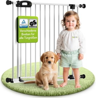 BOMI Türschutzgitter Treppenschutzgitter Merle Flatstep, Babygitter flacher Steg, 63-217 cm (verschiedene Größen, klemm- & verschraubbar), 2-Wege-Öffnung, geprüftes Kindergitter, extra breiter Durchgang