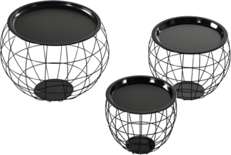 HOMCOM Couchtisch 3er-Set Beistelltisch, Kaffeetisch, abnehmbare Tischplatte (Kaffeetisch, 3-St, Beistelltische), für Wohnzimmer, Schlafzimmer, Schwarz