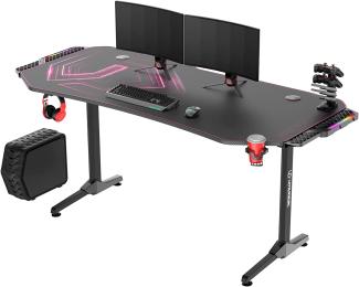 ULTRADESK Frag XXL RGB LED | Gaming-Schreibtisch mit großer Arbeitsfläche & XXL-Pad, 2 Kabeldurchlässe | Gut für Home Office, Fach für Steckdosenleisten | Stahlgestell, Pinkes Pad, 160x75 cm