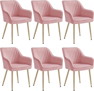 SONGMICS Esszimmerstuhl, 4er Set, Küchenstuhl, Sessel, Samt, Polsterstuhl mit Armlehnen, Loungesessel, bis 120 kg belastbar, Metallbeine, für Esszimmer, Küche, pastellrosa-blassgold LDC087R14