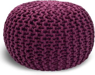 casamia Pouf Ø 55 o. 45 cm Sitzpouf Strickhocker Sitzpouf Bodenkissen nachhaltig Grobstrick Optik Größe ø 55 cm, Farbe violett