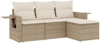 4-tlg. Garten-Sofagarnitur mit Kissen Beige Poly Rattan