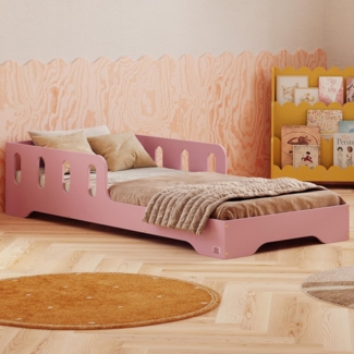 smartwood Kinderbett 100x200 cm in Rosa - Montessori Bodenbett mit Rausfallschutz & Lattenrost - Aus handbemaltem Sperrholz - Sicher für Jungen und Mädchen - Einfache Montage - TILA 6