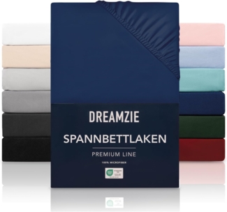 Dreamzie - Spannbettlaken 140x200 cm | Mikrofaser Weich – Für Dicke Matratzen – Oeko-Tex | Komfort, Atmungsaktivität, Pflegeleicht – Dunkelblau